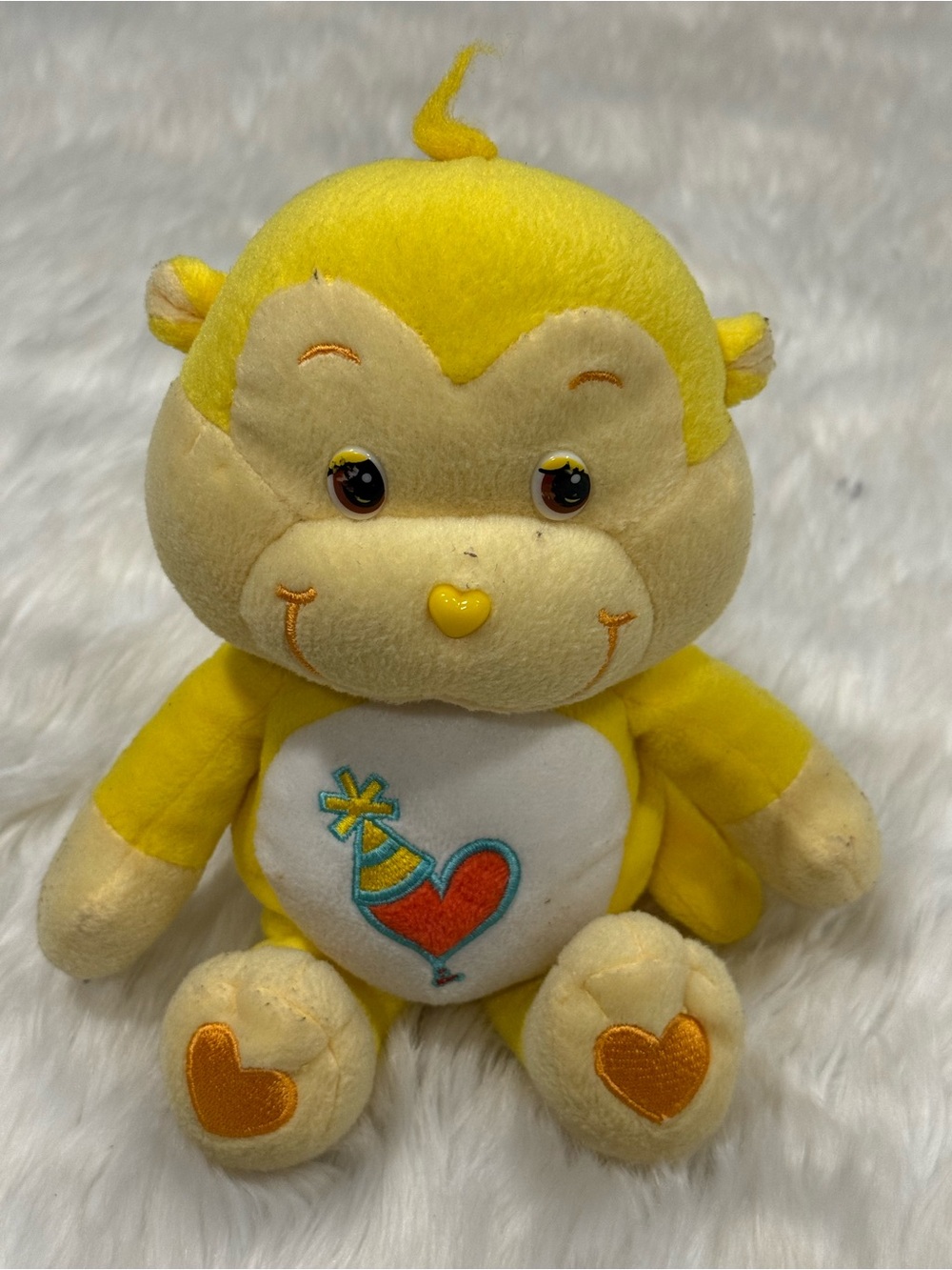 Vintage 2004 Care Bears Yellow Plush Monkey  Heart Chest Patch Collectible